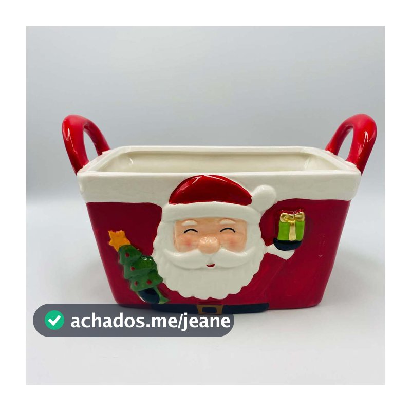 Pote Decorativo para sorvete com Alça Papai Noel Natalino 24x13x15cm