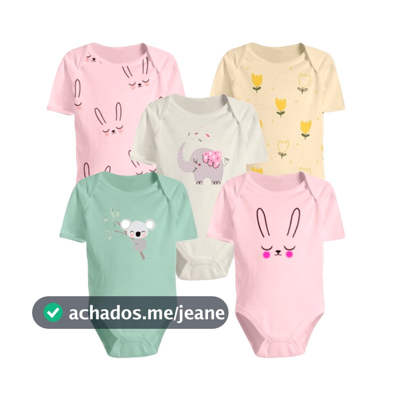 Kit 5 Peças Body Manga Curta Estampado ou Liso Roupa de Bebê