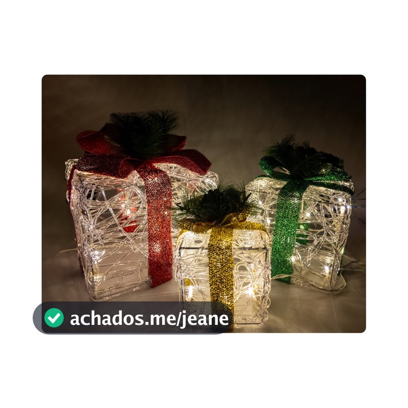 Kit 3 Caixas De Presente Decoração Natalino Luminária Led