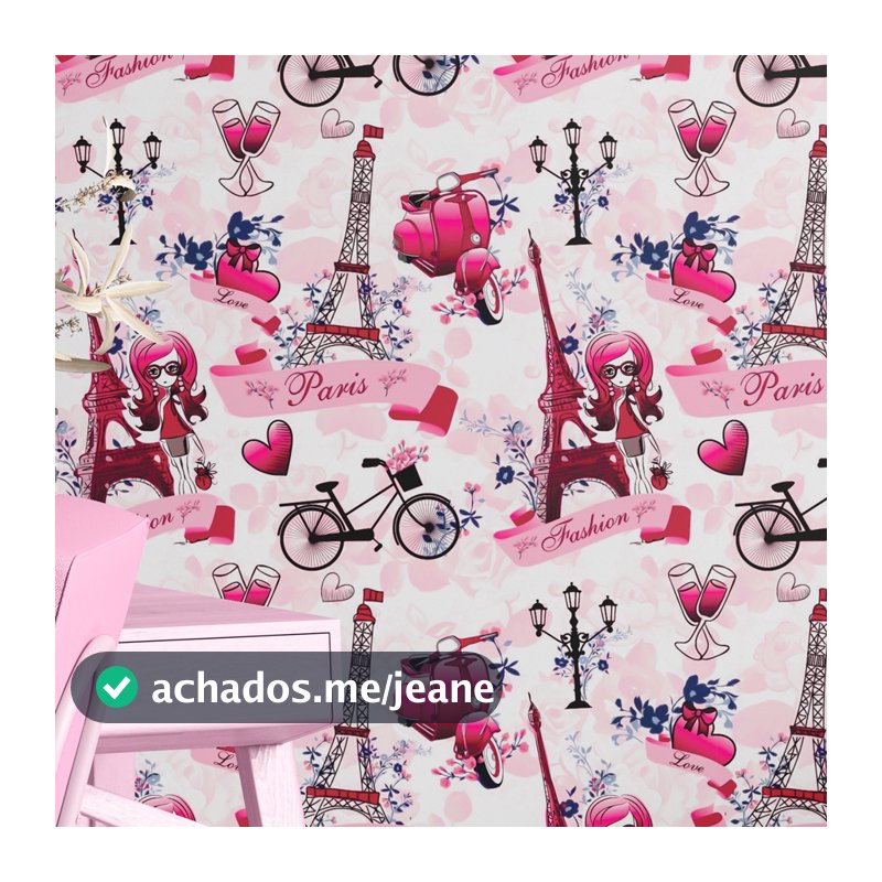 Papel de Parede Paris Fashion Amor Bicicleta Torre Eiffel Autocolante