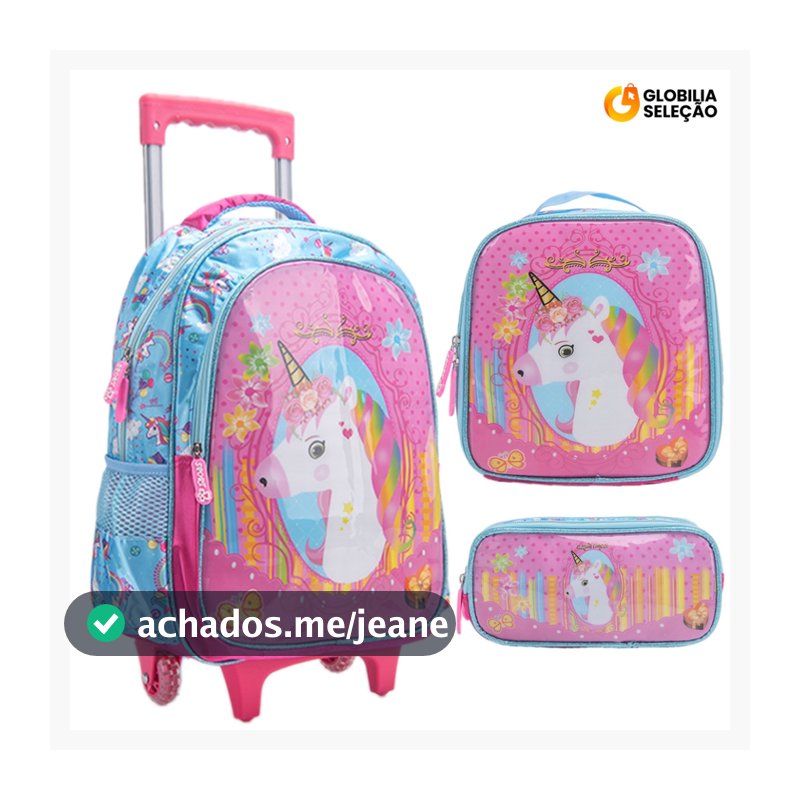 Mochila Escolar Infantil de Rodinhas Menina Menino Bolsa Resistente Impermeável Com Lancheira e Estojo KIT2024