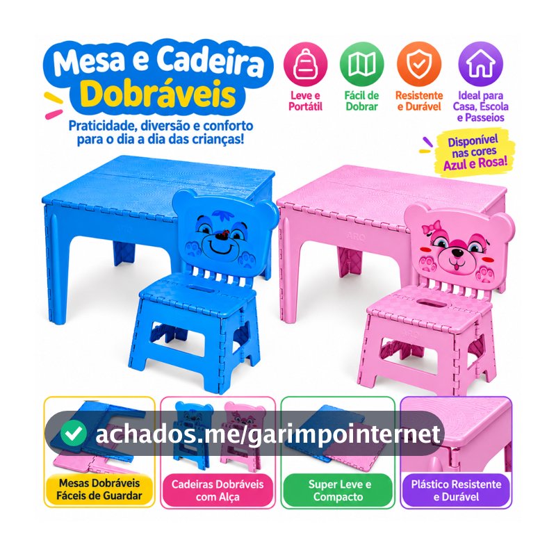 Kit Mesa Infantil Dobrável Banqueta Encosto Arqplast Criança Brinquedo