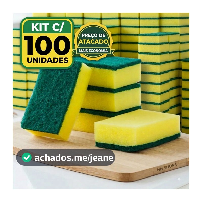 Kit Esponjas de Louça 100 Unidades – Atacado Econômico Limpeza Pesada Bucha Amarela Multiuso