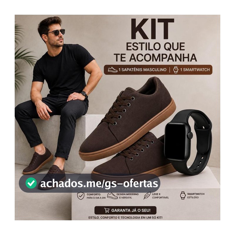 Kit Sapatênis Tênis Masculino Casual Confortável + Smartwatch Relógio Digital