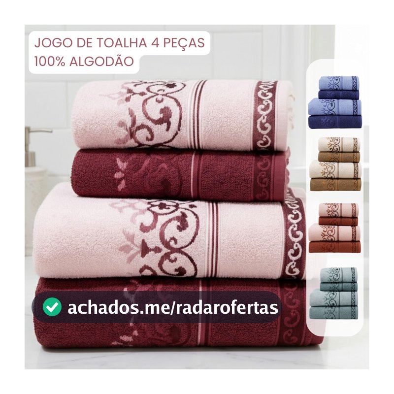 Jogo Toalha de Banho e Rosto 4 Peças 100% Algodão Ótima Absorção Felpuda Macia Brisa Habitat
