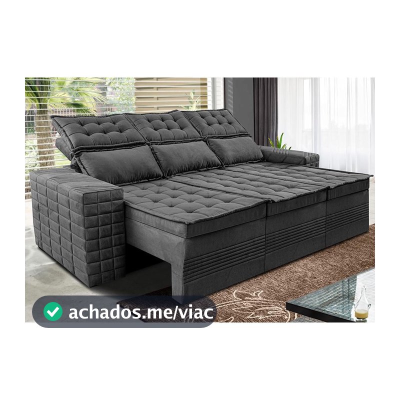 Sofá 3 Lugares Retrátil e Reclinável Cama inBox Senses 2,00m Velusoft Cinza