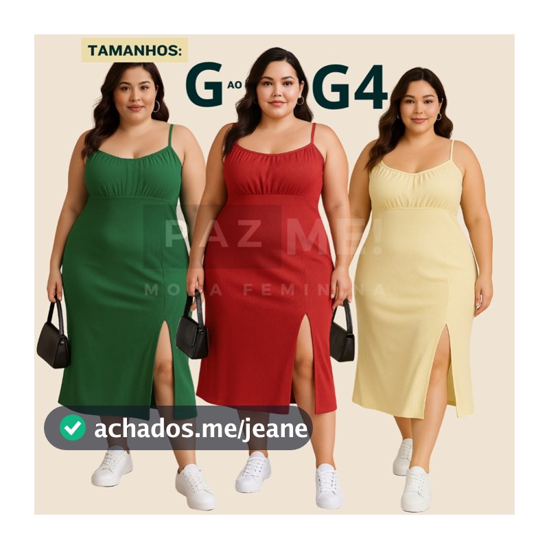 Vestido Feminino Midi Plus Size Alcinha Regulavel Com Fenda Frontal PAZME