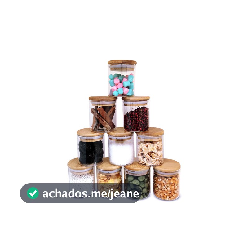 Potes de Vidro P/ Mantimentos 200ml C/ Tampa Bambu - 10 Pçs Oikos