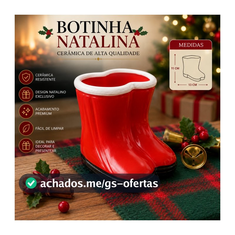 Botinha de Papai Noel para Decoração Natalina Enfeite de Natal