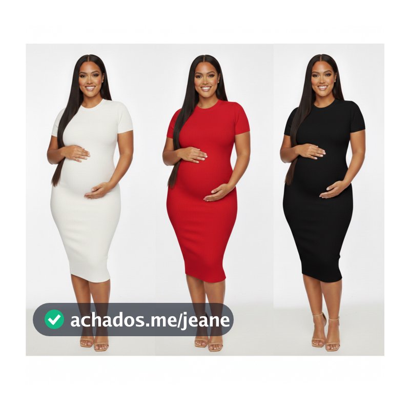 Vestido Manga Gestante Grávida Maternidade Canelado Confortavel Fenda Longo Evangélico Casual Moderno