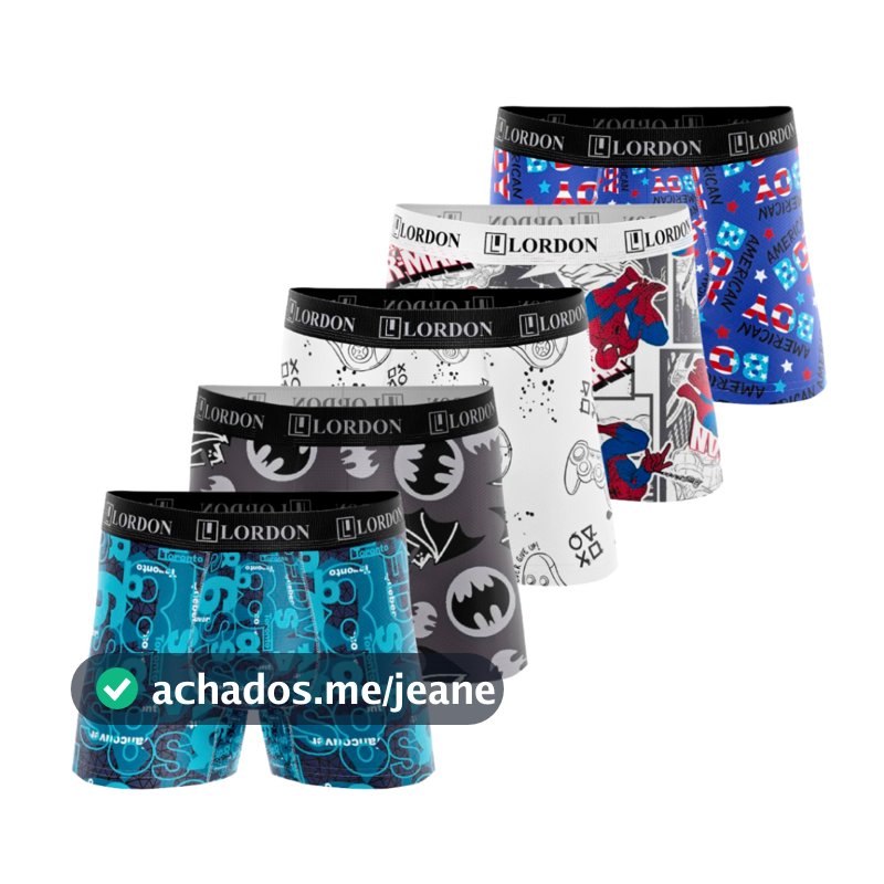 Kit 5 Cuecas Infantil Boxer Box De 01 a 12 Anos Juvenil Desenho Confortável