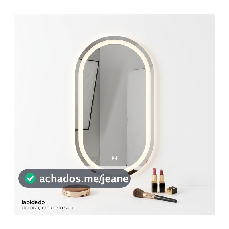 Espelho Oval Jateado Com Led e Botão Touch 80x50cm Lapidado Decoração Quarto Sala