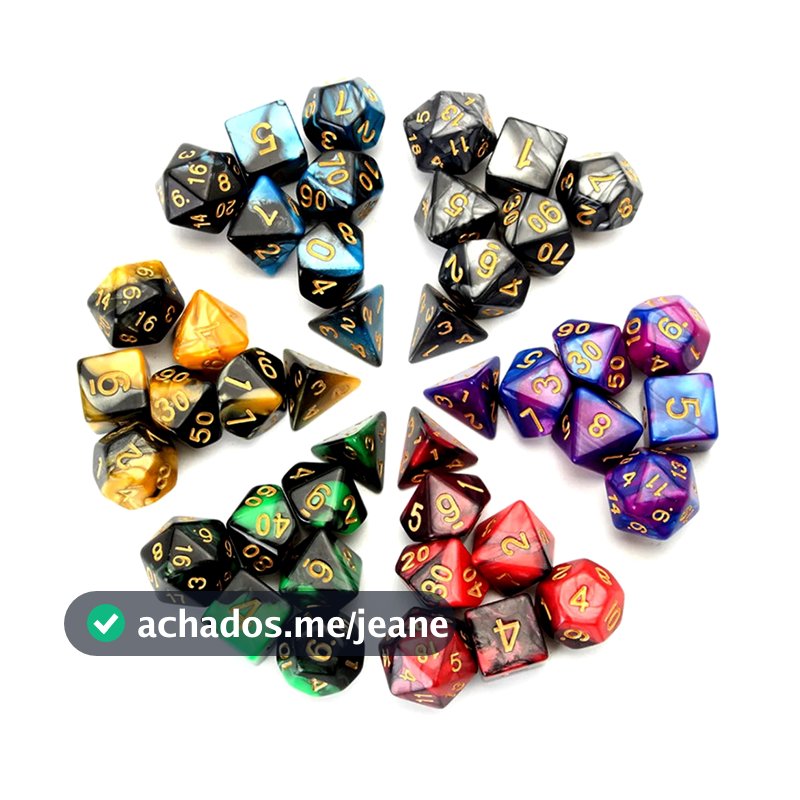 PROMOÇÃO Kit 7 Dados de RPG Perolados Com Bolsinha de Veludo D20 Dungeons and Dragons D&D