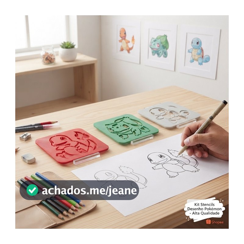 Kit 3 Estêncil Pokémon para Desenho e Pintura Infantil Artesanato DIY Moldes Reutilizáveis 9x9cm Stencil