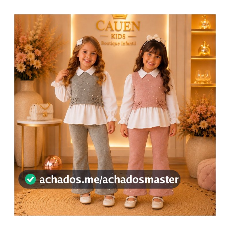 Conjunto Infantil Inverno Menina Luxo Lanzinha Calça Flare Colete Pérolas Blogueirinha