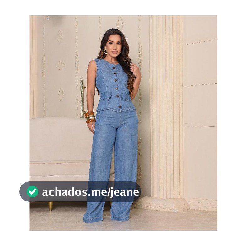 Conjunto Elegante Moda Feminina Calça Pantalona e Blusa Colete Jeans 100% Liocel Leve e Fresquinho