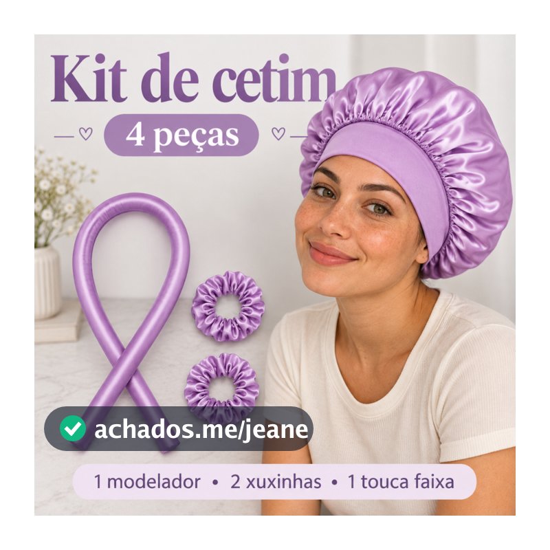 Kit 4 peças Touca Faixa Modelador de Cachos com Xuxinhas de Cetim Sem frizz