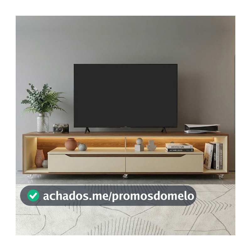 Rack para Sala com Led e Rodízios P/Tv 70 Polegadas 218cm Loop - Olivar Móveis