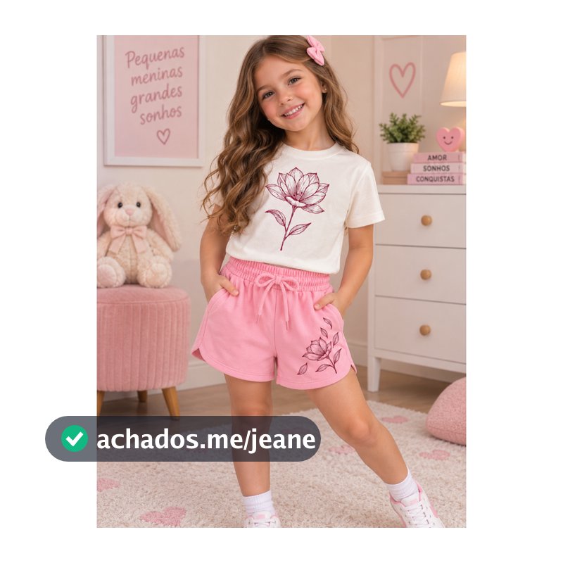 Conjunto Infantil Menina Floral Rosa Shorts + Blusa | Look Infantil Delicado e Confortável | Moda Infantil 2 ao 16