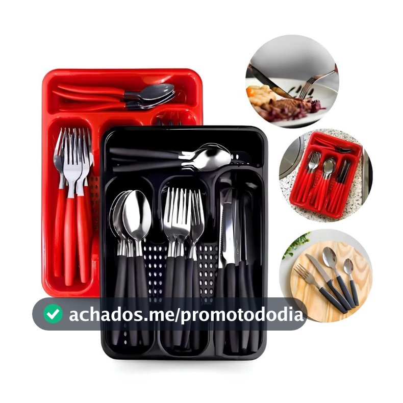 Jogo De Talheres inox Porta Talher Com 25 ou 17 Peças Diversas Cores