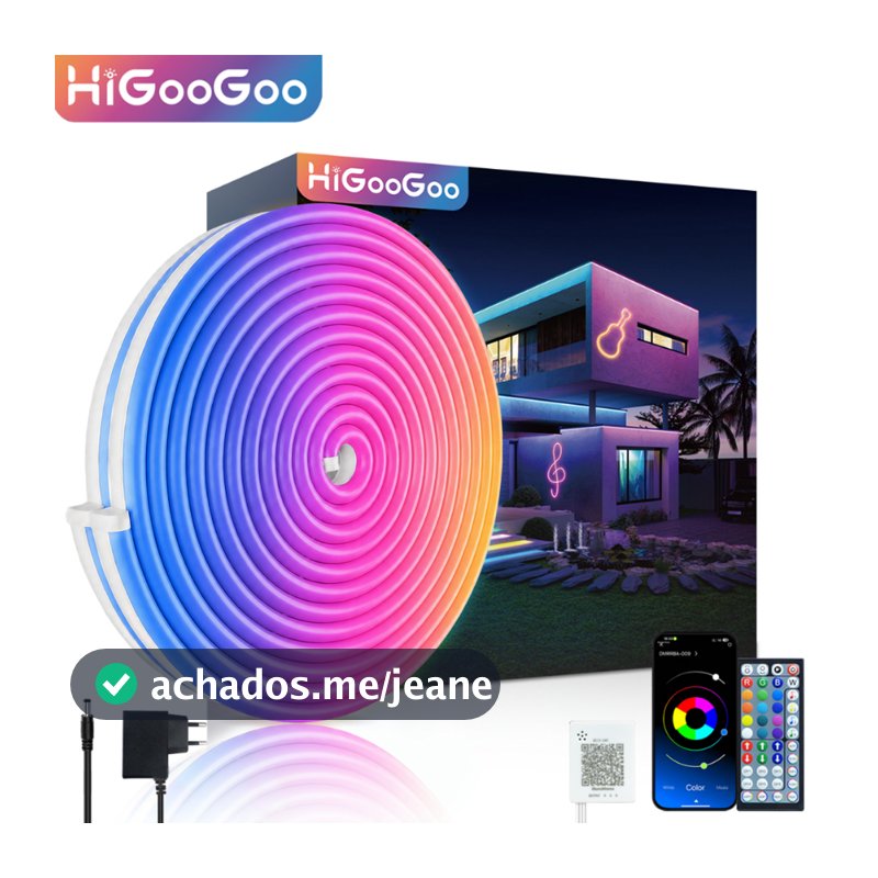 Fita Neon LED RGB HiGooGoo Com APP Controle Remoto Sincroniza Música Luz Neon Flexível Para Quarto Gamer Decoração