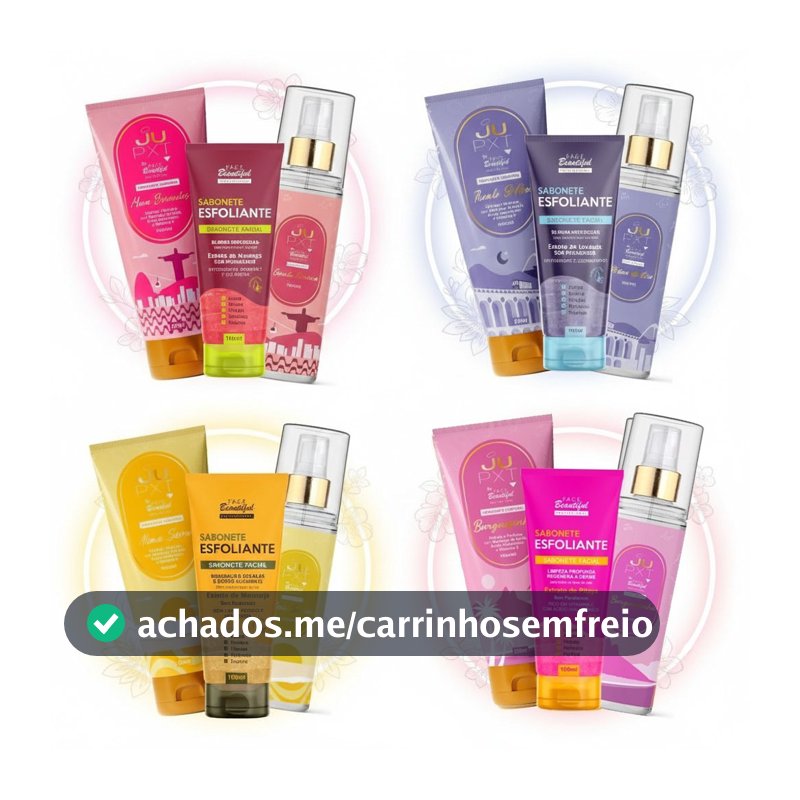 Kit Skincare e Autocuidado JuPXT Face Beautiful - Hidratante + Body Splash + Esfoliante Facial
