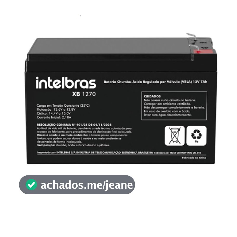 Bateria selada VRLA 12V 7AH XB 1270 Intelbras
