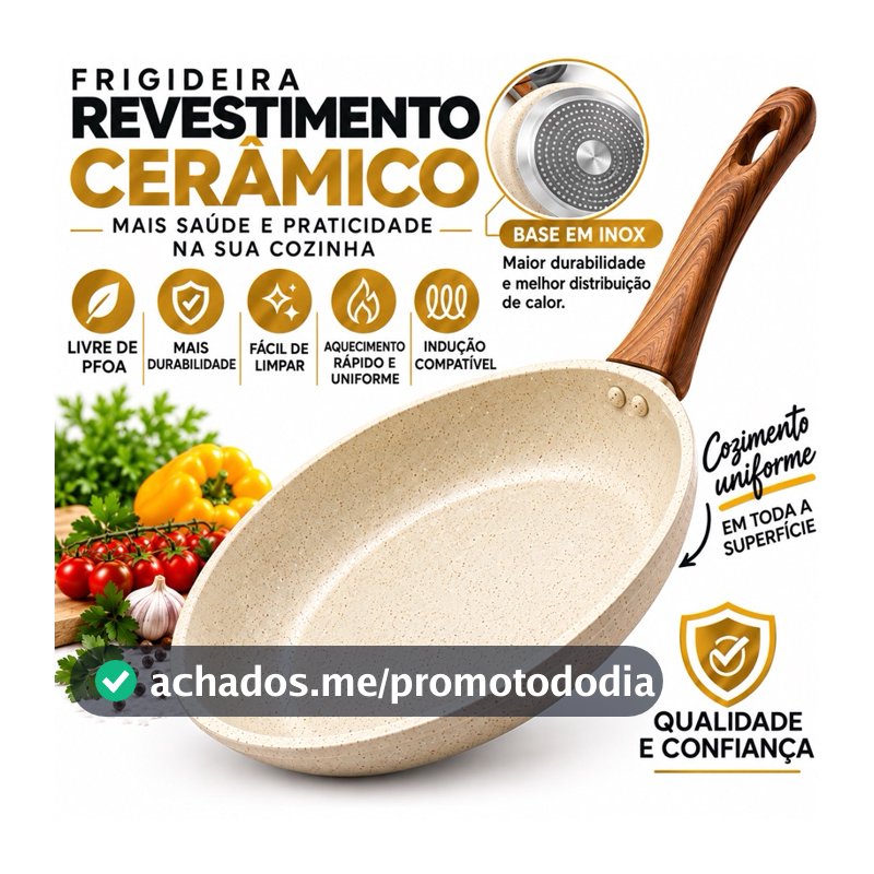 Frigideira Antiaderente Não Usa Óleo Cerâmica Vanilla Cream Fundo Triplo Premium Indução