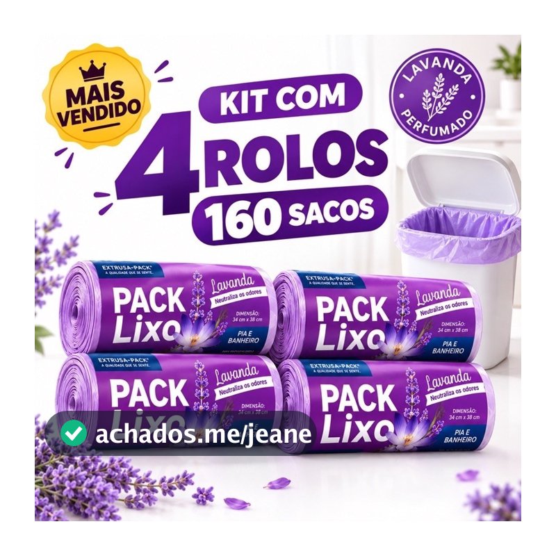 Kit 4 Rolos Sacos de Lixo Perfumados Lavanda
