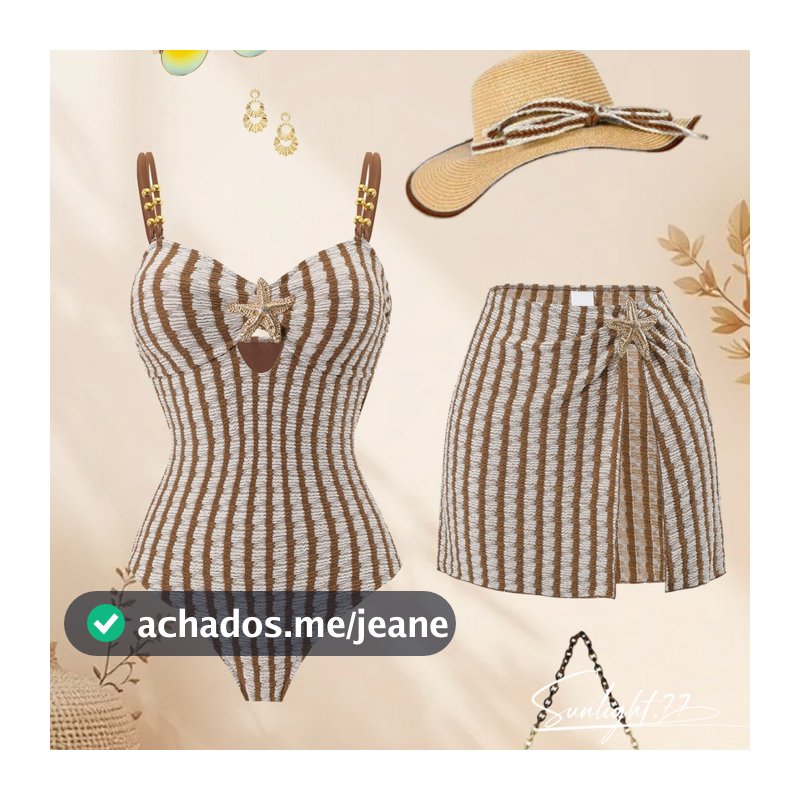 Maiô feminino listrado marrom elegante, estilo boêmio e sensual + saia curta