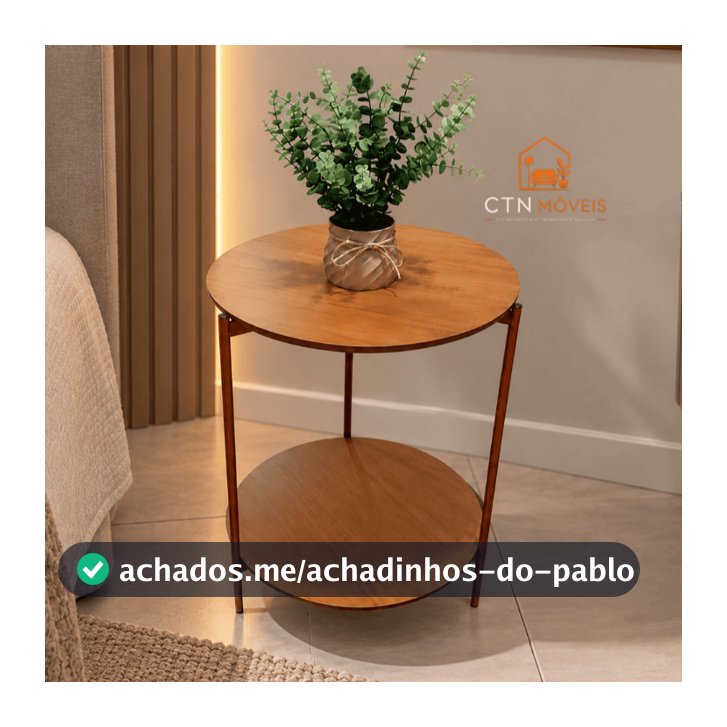 Mesa De Centro Apoio Lateral Cama Sofá Redonda Estrutura Metálica Moderna