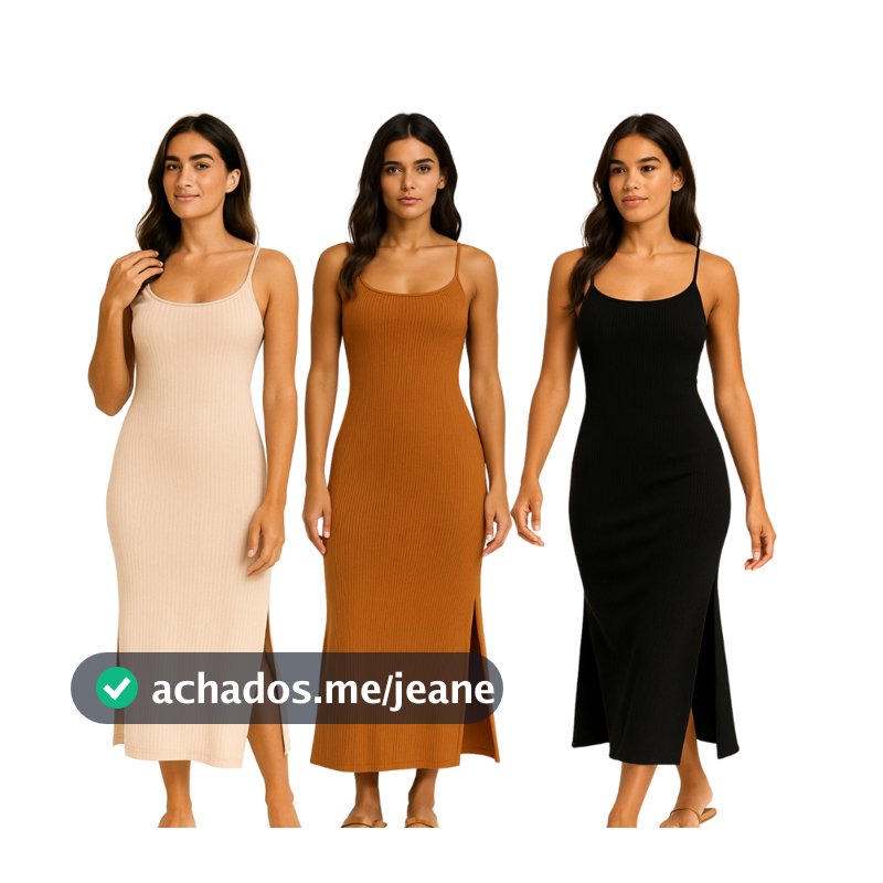 Vestido Alcinha Liso Longo Verão Moderno Canelado Fenda Lateral
