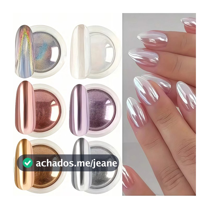 Kit com 6 Pó Cromo Metalizado Unhas Cromado Decoração