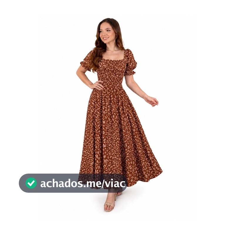 Vestido Longo Aurora Floral Feminino Manga Princesa Lastex Festa