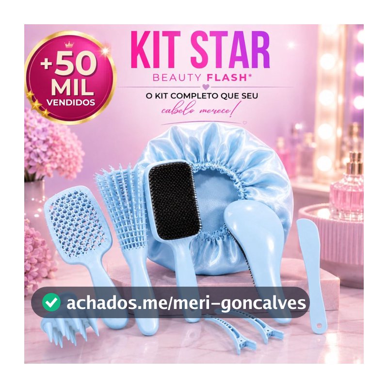 Kit 05 Escova Raquete Flex Escova Mágica e Polvo Massageador de Silicone Touca de Cetim Beauty Flash