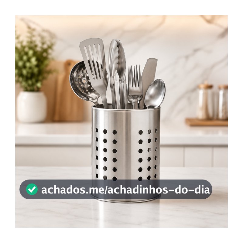 Porta Talheres Inox Redondo Escorredor de Talher Pia