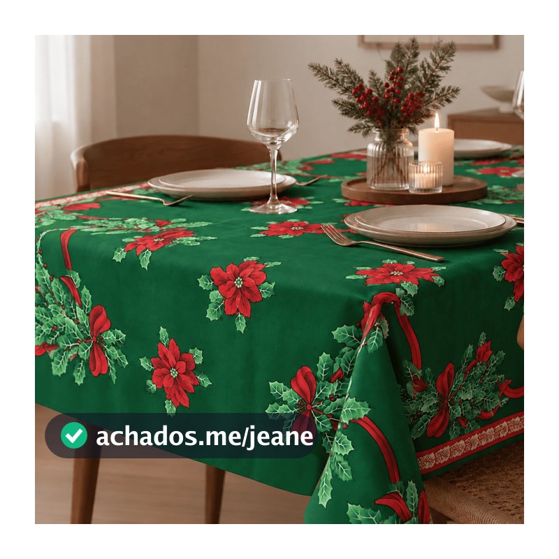 Toalha de Mesa Natalina Oxford Estampada 4 6 8 Lugares Mesa Posta Ceia Decoração de Natal