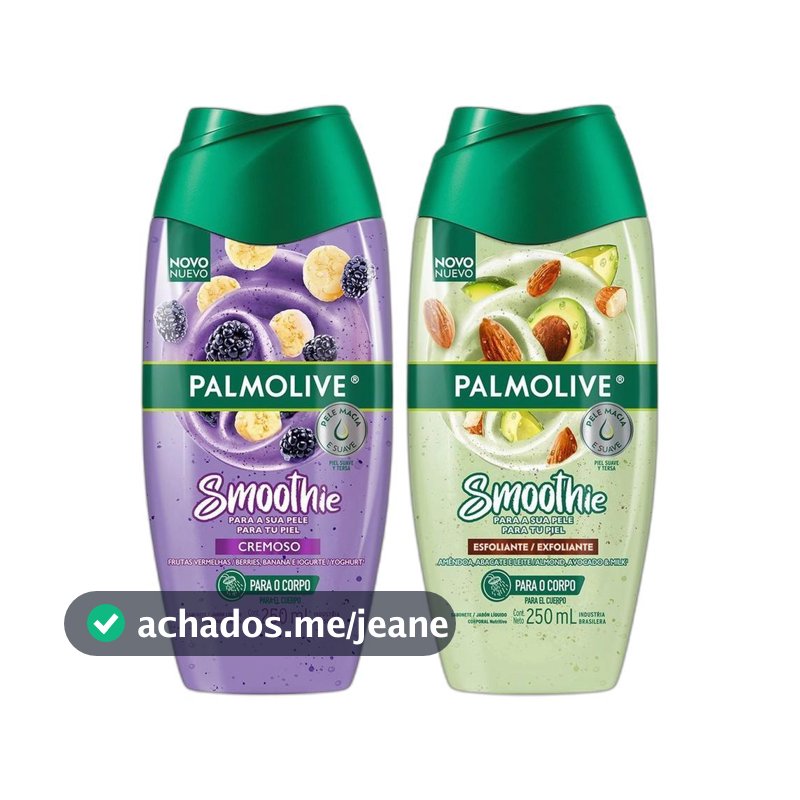 Kit Sabonete Líquido Palmolive Smoothie Frutas Vermelhas Banana e Iogurte 250ml + Esfoliante Amêndoa 250ml