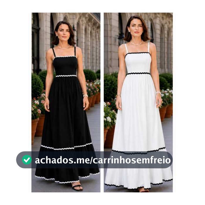 Vestido Longo Preto Feminino Tecido Viscolino | Alça Regulável | Costas com Lastex Elegante Verão