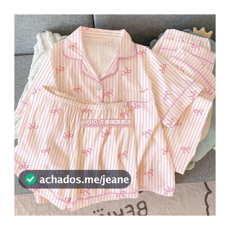 Conjunto De Três Peças De Verão : Pijama Fino Em Nuvem Para Mulheres , Lindo E Doce , Nó De Borboleta , Roupa De Casa