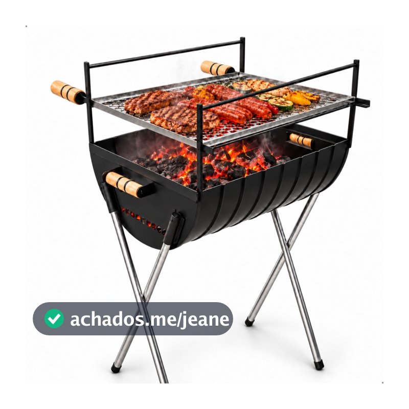 Churrasqueira a Carvão Com Grelha Inclusa 96cm Aço Reforçado Para Espetinho Grande e Grelha Zincada