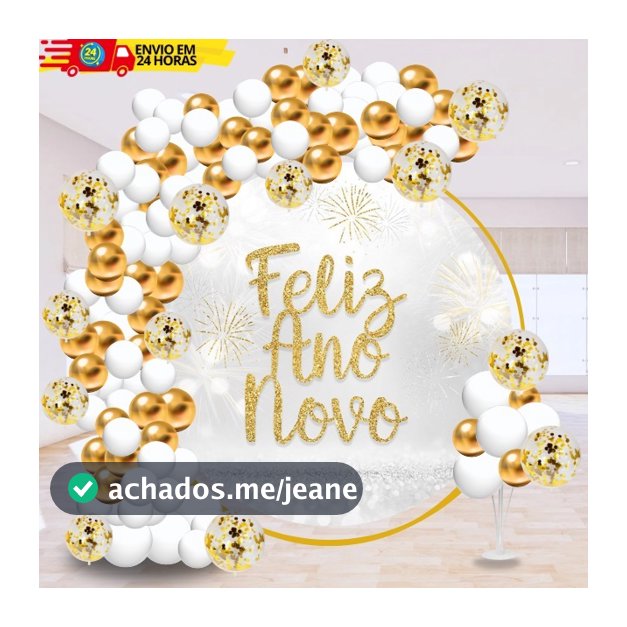 Kit 125 Balões Branco + Dourado + Cristal + (Confete) - Decoração Para Ano Novo Reveillon