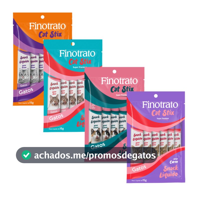Petisco Para Gatos Cat Stix Finotrato Sachê 6 Unidades de 15g – Salmão, Carne, Frango ou Atum (Snack Churu)