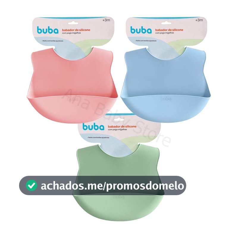 Babador Lançamento Buba Silicone Impermeável Bebê Menino Menina Gumy Gumi Azul Rosa Verde
