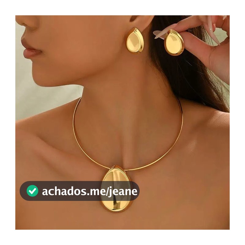 Kit Feminino Colar Choker Gargantilha e Brincos Coração Gota Oval banhado Ouro 18K e Prata925