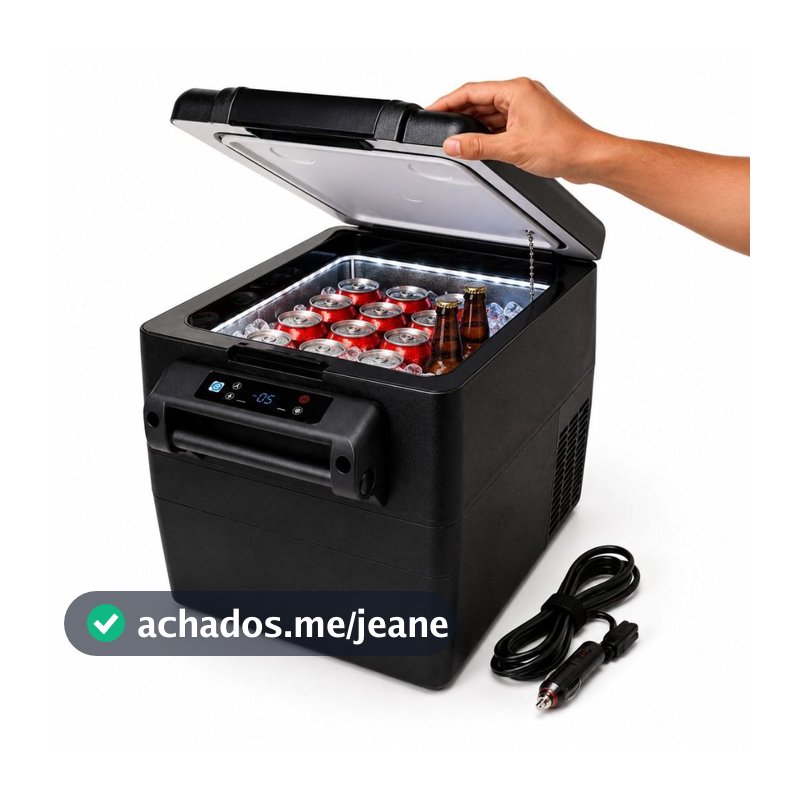 GELADEIRA AUTOMOTIVA PORTATIL 55 LITROS UNIVERSAL CONEXAO BLUETOOTH QUADRIVOLT BAIXO CONSUMO