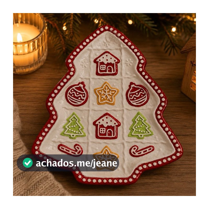 Petisqueira Árvore de Natal 27cm Gingerbread Alto Relevo em Porcelana Prato De Natal