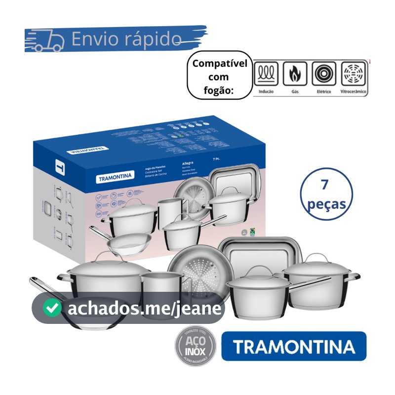 Conjunto Jogo de Panelas Allegra Aço Inox Fundo Triplo Tramontina 7 Peças Compatível Fogão Indução