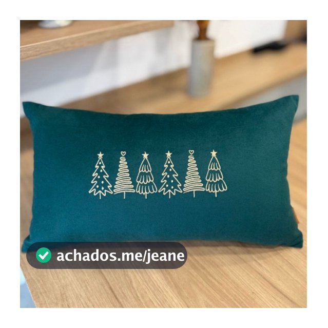 Almofada Natalina Veludo Verde Baguete Bordado Árvore De Natal Dourada Presente Natal Decoração