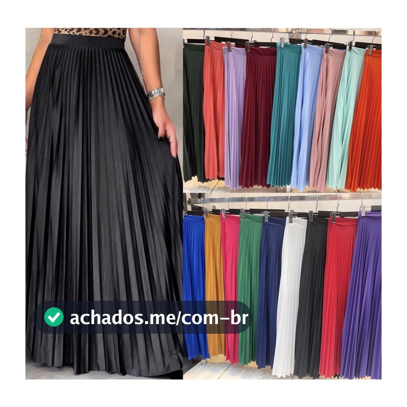 Saia Plissada Longa Evangélica Elegante Forrada Lisa-067